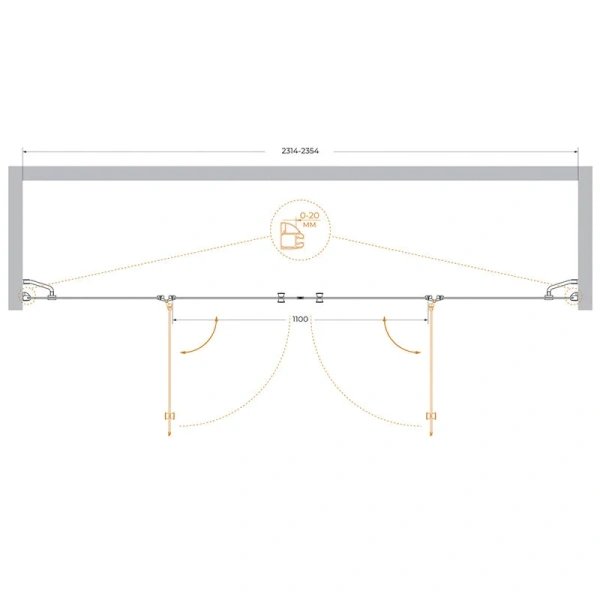 Душевая дверь в нишу Cezares Verona 235 см стекло прозрачное VERONA-W-B-22-240-C-Cr (детальная фотография), современные, hi-tech