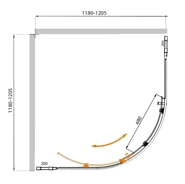 Душевой уголок Cezares Molveno 120х120 см стекло рифленое профиль хром MOLVENO-R-11-100+20-P-Cr (детальная фотография), полукруглые, четверть круга