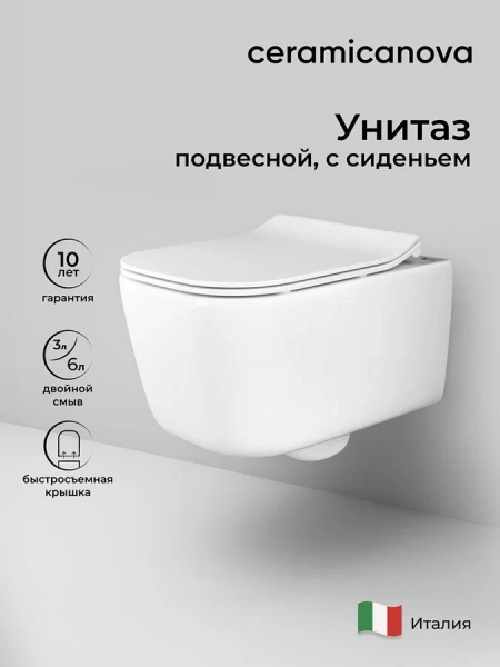 Унитаз подвесной Ceramica Nova New Day безободковый CN3005 (детальная фотография), круглой формы