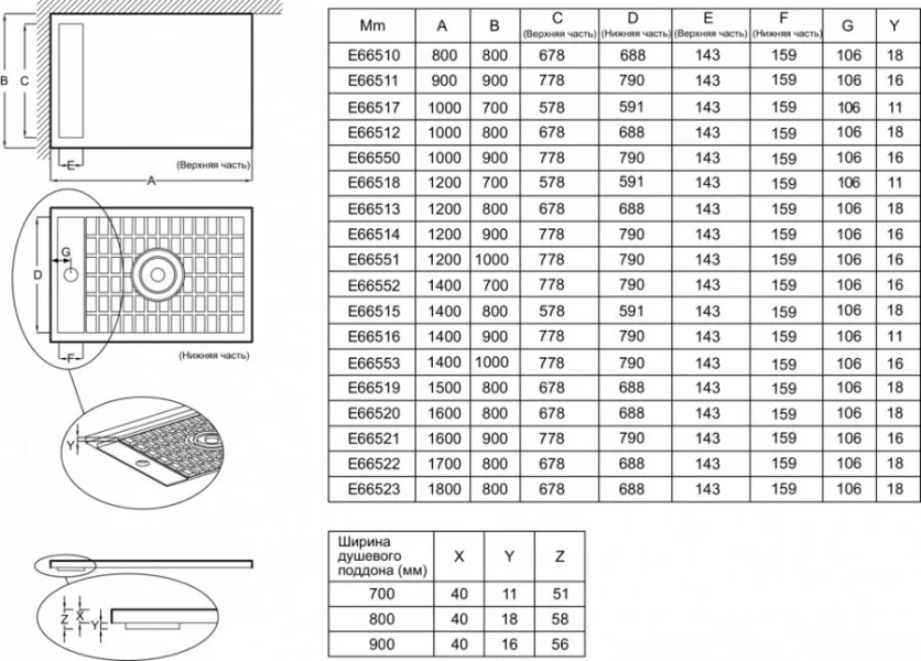 Душевой поддон Jacob Delafon Flight Neus 100х90 см без покрытия E66550-00 (детальная фотография), низкие до 15 см