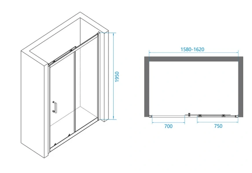 Душевая дверь в нишу RGW Passage PA-14 160 см профиль хром, стекло прозрачное 41081416-11 (детальная фотография), современные, hi-tech