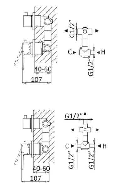 Смеситель для душа Cezares NAUTIC-VDIM3-M на 3 выхода (детальная фотография), для душа