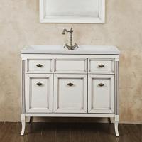 Тумба под раковину, цвет белый с патиной матовый, фурнитура состаренное серебро, La Beaute Vivien