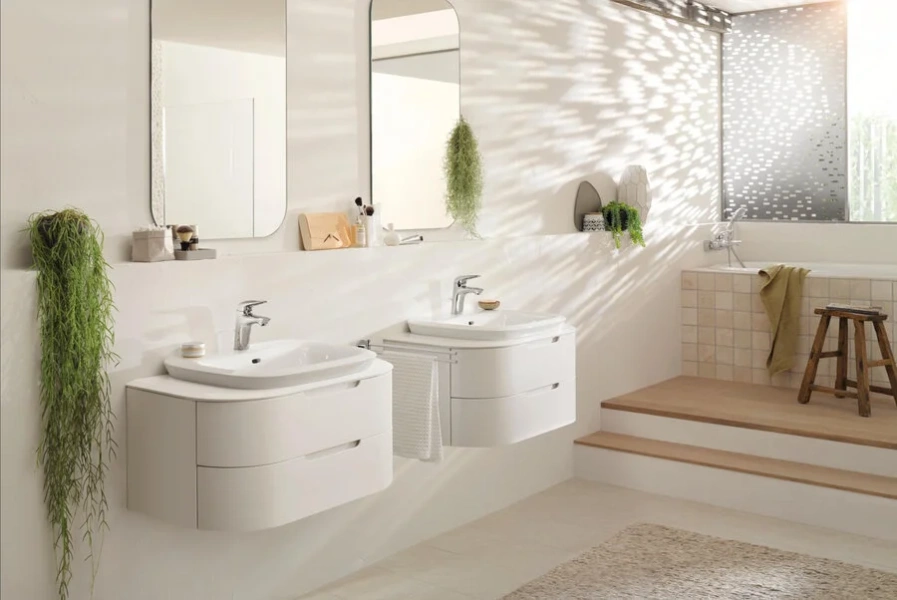 Смеситель для раковины Grohe Eurostyle 23564003 (детальная фотография), недорогие, округлая форма, с донным клапаном