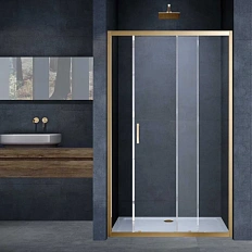 Душевая дверь в нишу Vincea Alpha 110 см профиль брашированное золото