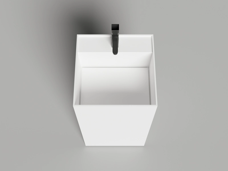 Раковина напольная Salini Armonia Square Top 01 с полочкой 130521TM (детальная фотография), квадратная, моноблок