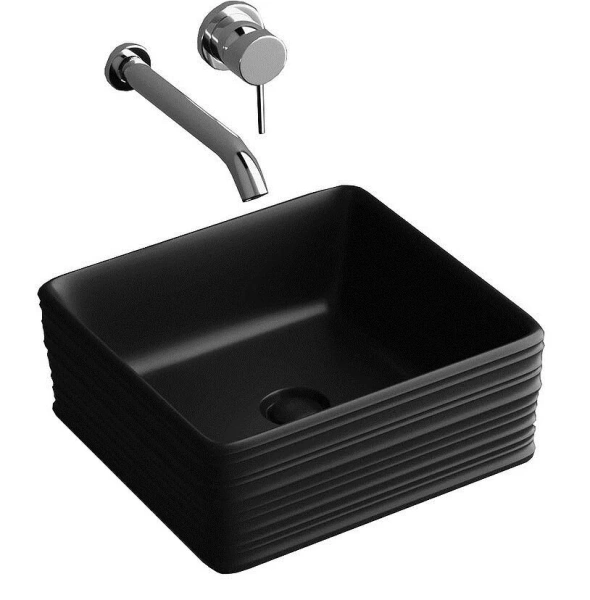 Раковина Grossman 39,5 см черная матовая GR-3026BM (детальная фотография), накладные (на столешницу), пристенные