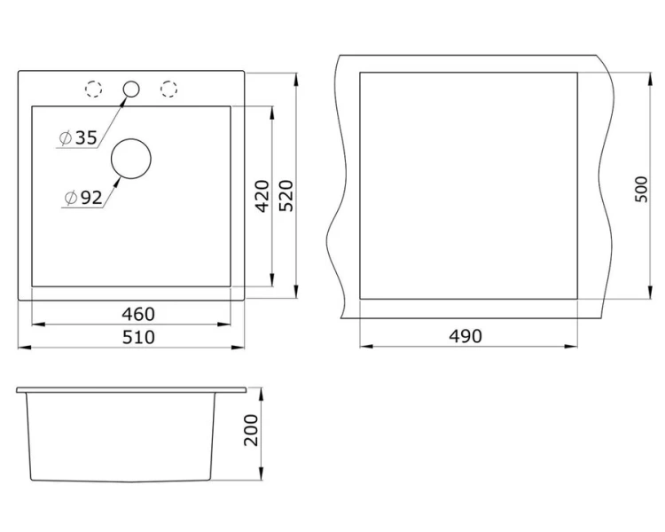Мойка для кухни Paulmark Praktisch 51 см черный металлик PM105152-BLM (детальная фотография), врезные