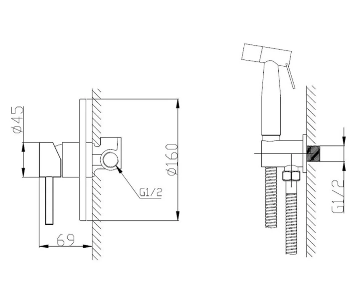 Гигиенический душ со смесителем BelBagno Etna однорычажный ETNA-SET-HGN-IN (детальная фотография), для туалета