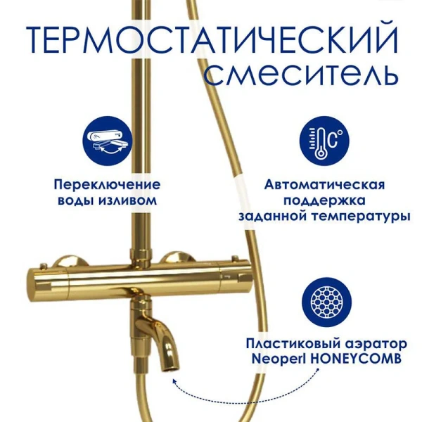 Душевая стойка WasserKRAFT Sauer с термостатом A188.256.207.PG Thermo (детальная фотография), настенные