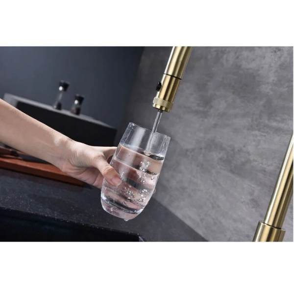 Смеситель для питьевой воды Paulmark Galant cветлое брашированное золото Ga213077-SBG (детальная фотография), с 1 монтажным отверстием