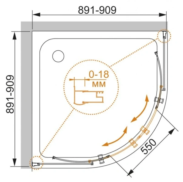 Душевой уголок Cezares Pratico 90х90 см стекло прозрачное PRATICO-R-2-90-C-Cr (детальная фотография), современные, hi-tech