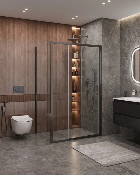 Душевой уголок Cezares Molveno 120х90 см стекло прозрачное профиль оружейная сталь MOLVENO-AHF-31-120/90-C-GM-IV (детальная фотография), современные, hi-tech