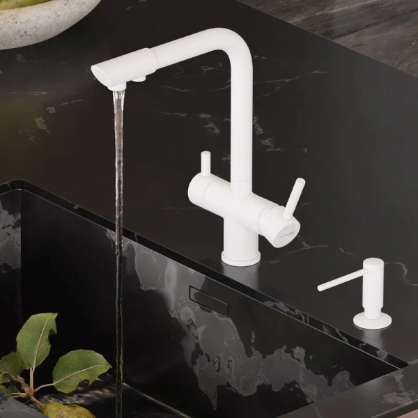 Смеситель для кухни WasserKRAFT белый матовый A8357 (детальная фотография), современные, hi-tech