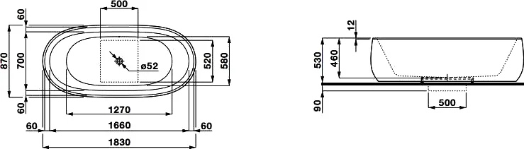Ванна из искусственного камня Laufen Alessi One 183x87 см белая 2.4597.2.000.000.1 (детальная фотография), без гидромассажа, большие