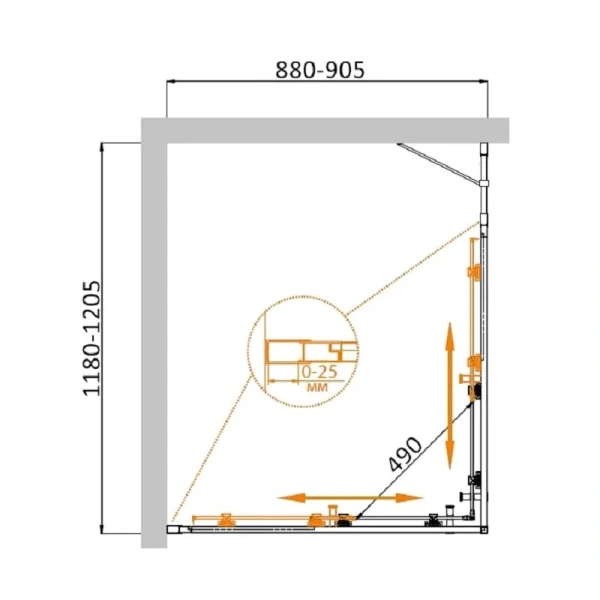 Душевой уголок Cezares Molveno 120х90 см стекло прозрачное профиль золото MOLVENO-AH-21-90+30-C-BORO-IV (детальная фотография), прямоугольные