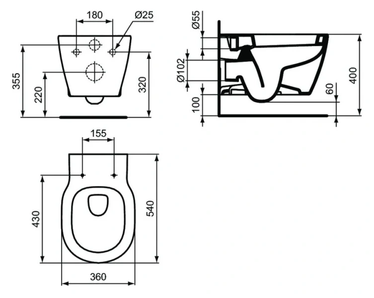 Унитаз подвесной Ideal Standard Connect безободковый с сиденьем микролифт E822301 (детальная фотография), современные, hi-tech