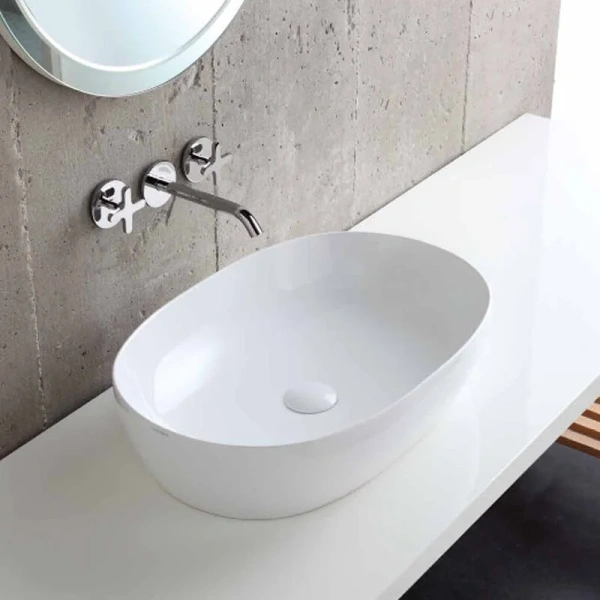 Раковина Azzurra Elegance 60 см овальная ELLA060400C0BI/(ECI60 bi*0) (детальная фотография), накладные (на столешницу), пристенные