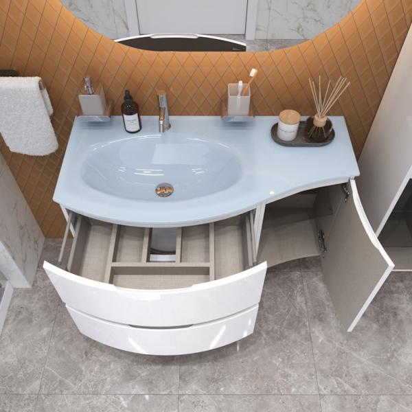 Тумба под раковину подвесная Cezares Vague 69 см Bianco Lucido 44220 (детальная фотография), модульная, комплект (набор)