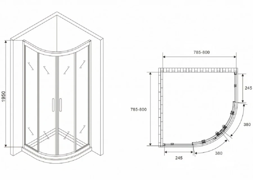 Душевой уголок Abber Schwarzer Diamant AG01080 80x80 см профиль хром (детальная фотография), полукруглые, четверть круга