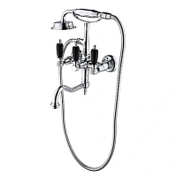 Смеситель для ванны и душа Caprigo Adria-Classic Black Edition 03B-510-crm, с душевым гарнитуром, цвет хром, ручки черные