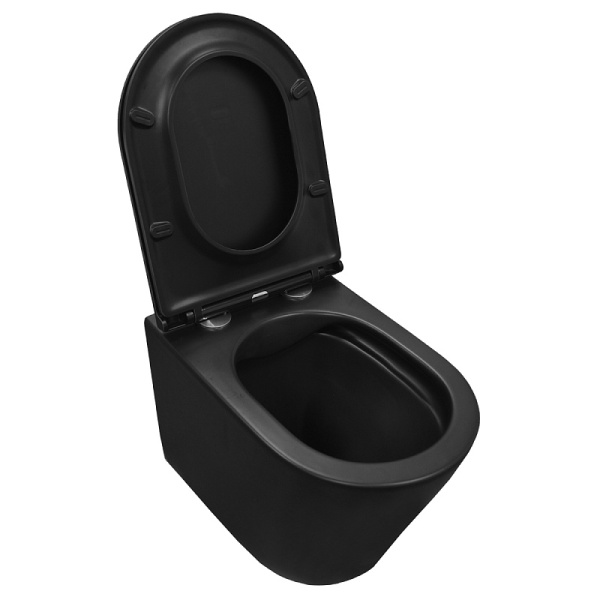 Унитаз подвесной Azario Teramo черный матовый AZ -053E-R-MB/ AZ-0053-MB (детальная фотография), без бачка, со скрытым бачком