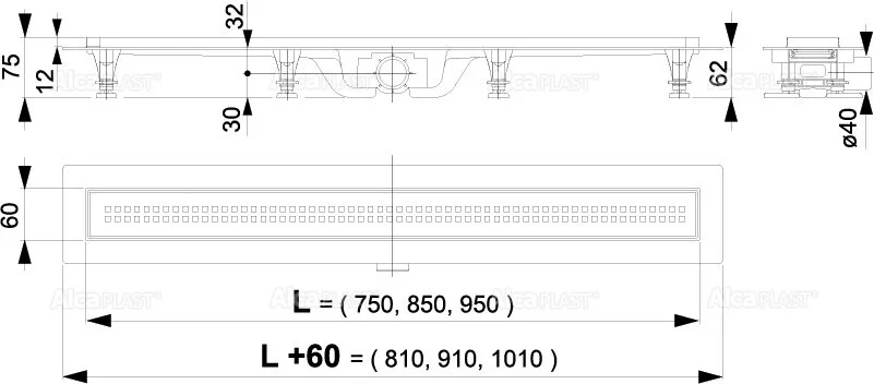 Душевой лоток Alcaplast 85 см с порогами APZ9-850M (детальная фотография), матовый хром