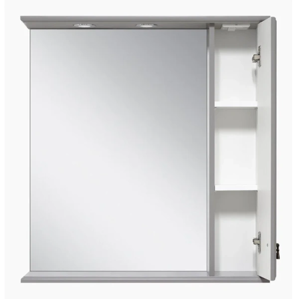 Зеркальный шкаф с подсветкой Misty Лувр 85 см серый правый П-Лвр03085-1504П (детальная фотография), серые