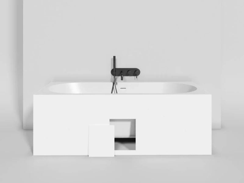 Ванна из искусственного камня Salini Ornella Axis Kit 180x80 см 103511 S-Sense (Sapirit) со сливом-переливом (детальная фотография), белые