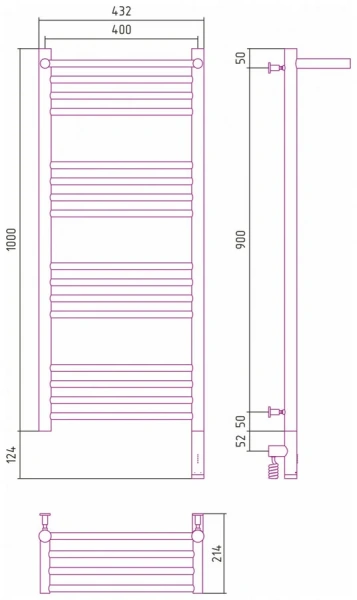 Полотенцесушитель электрический Сунержа Богема 3.0 1040 40х100 см с полкой (детальная фотография), настенные