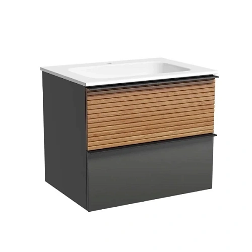 Тумба под раковину подвесная Sancos Delta 60 см дуб красный/графит - фото 1