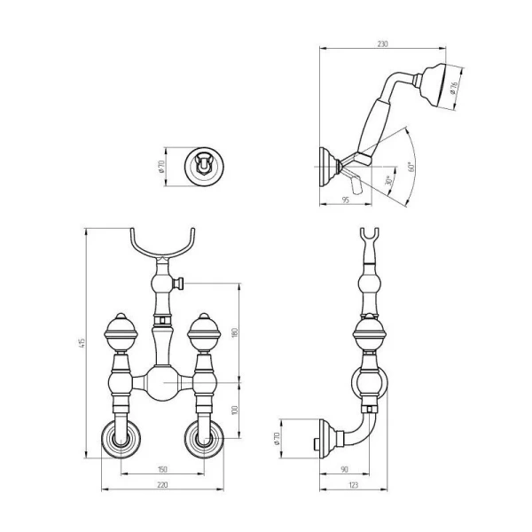 Смеситель для душа Migliore Cristalia золото 27183 (детальная фотография), для душа