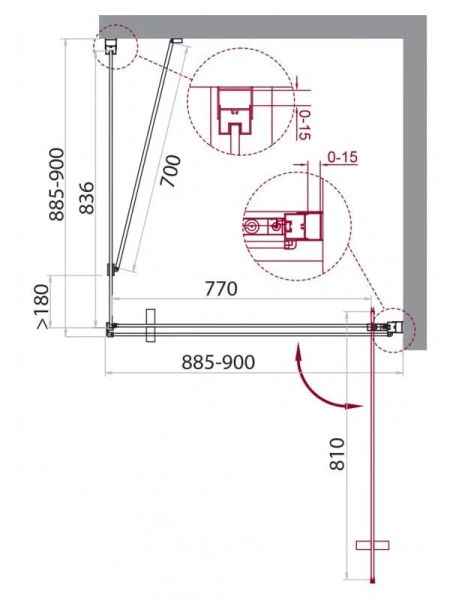 Душевой уголок Belbagno Marmi 90x90 см стекло прозрачное MARMI-A-1-90-C-Cr (детальная фотография), квадратные