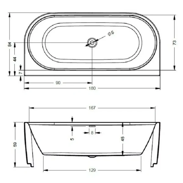 Акриловая ванна Desire BACK2WALL Fall B089011005, 180 x 84 см, наполнение через перелив, цвет белый (детальная фотография), акриловые