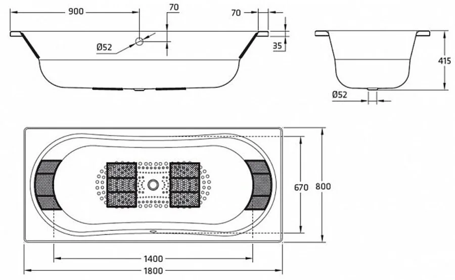 Стальная ванна BLB Duo Comfort HG 180 x 80 см B80D (детальная фотография), современныe, hi-tech