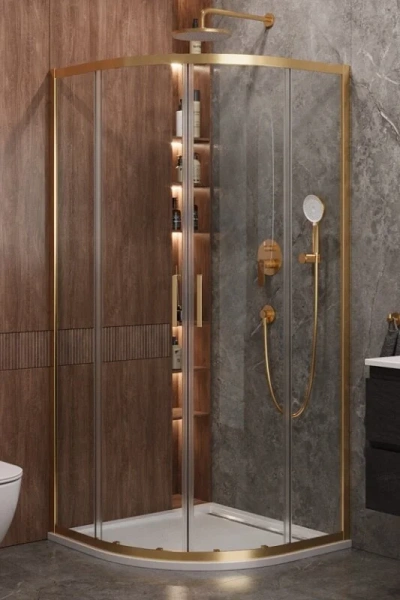 Душевой уголок Cezares Molveno 90х90 см стекло прозрачное профиль золото MOLVENO-R-2-90-C-BORO-IV (детальная фотография)