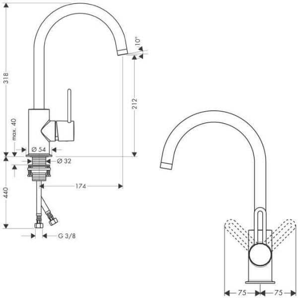 Схема (детальная фотография), для раковины