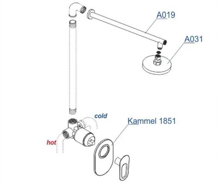 Душевой комплект WasserKRAFT Kammel хром A12831 (детальная фотография), душевые комплекты, наборы
