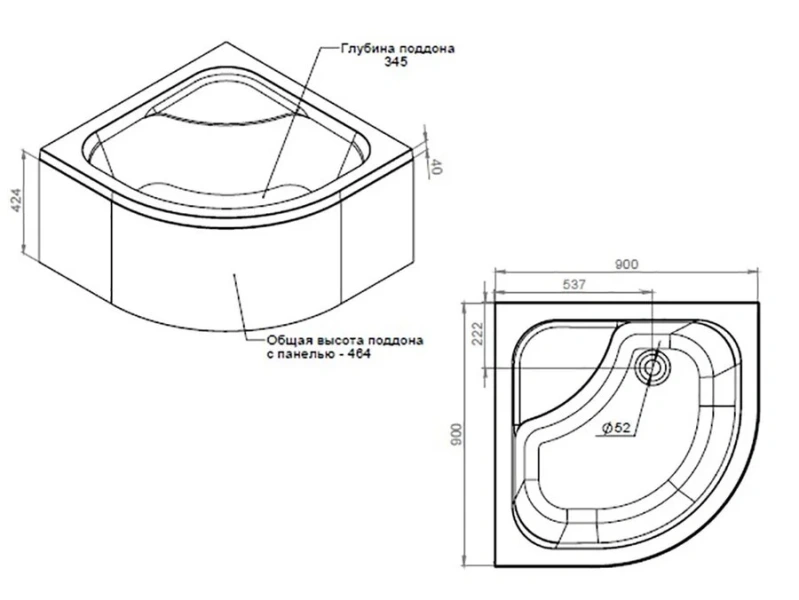Душевой поддон Am.Pm Gem 90х90 см с сифоном W90T-401A090W (детальная фотография), высокие, глубокие от 30 см