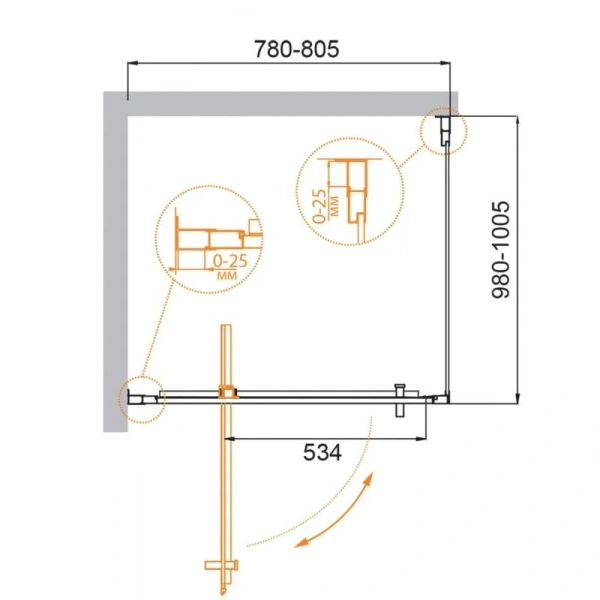Душевой уголок Cezares Molveno 80x100 см стекло прозрачное MOLVENO-AH-1-80/100-C-Cr-IV (детальная фотография), прямоугольные