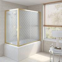 Душевая шторка на ванную профиль золотой стекло флёр-де-лис Vegas-glass