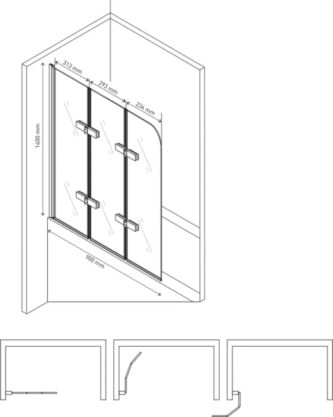Шторка для ванны BERGES City 2.0 90х140 см складная 062013 (детальная фотография), хромированный профиль