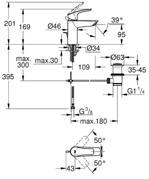 Смеситель для раковины Grohe Eurosmart хром 33265003 (детальная фотография), для раковины