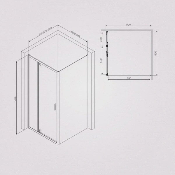 Душевой уголок Am.Pm Gem 90x90 см прозрачное стекло W90G-404-090MT (детальная фотография), квадратные