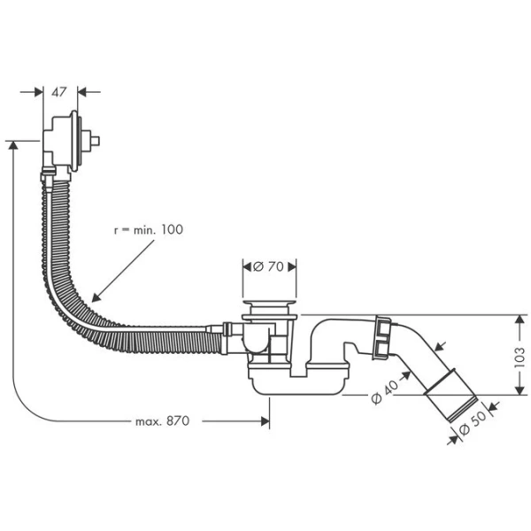 Слив-перелив Hansgrohe Flexaplus 58141180 для нестандартных ванн (детальная фотография), полуавтомат