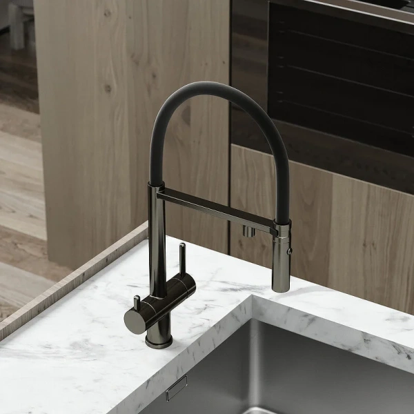 Смеситель для питьевой воды Sancos Imola вороненая сталь/черный SC4010GG (детальная фотография), однорычажные, двухрычажные