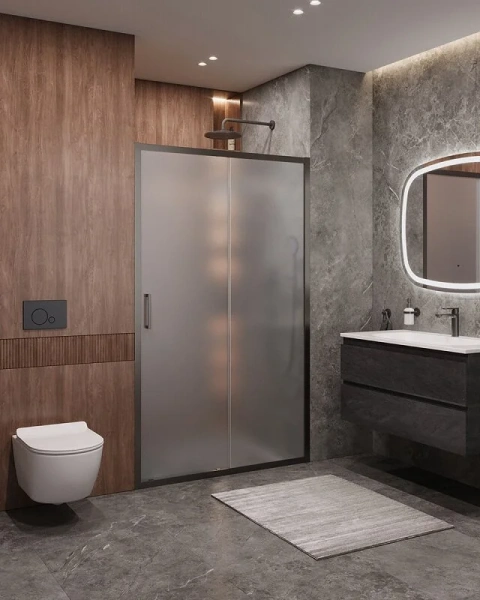 Душевая дверь в нишу Cezares Molveno 120 см стекло рифленое профиль оружейная сталь MOLVENO-BF-1-120-P-GM (детальная фотография), 120 см