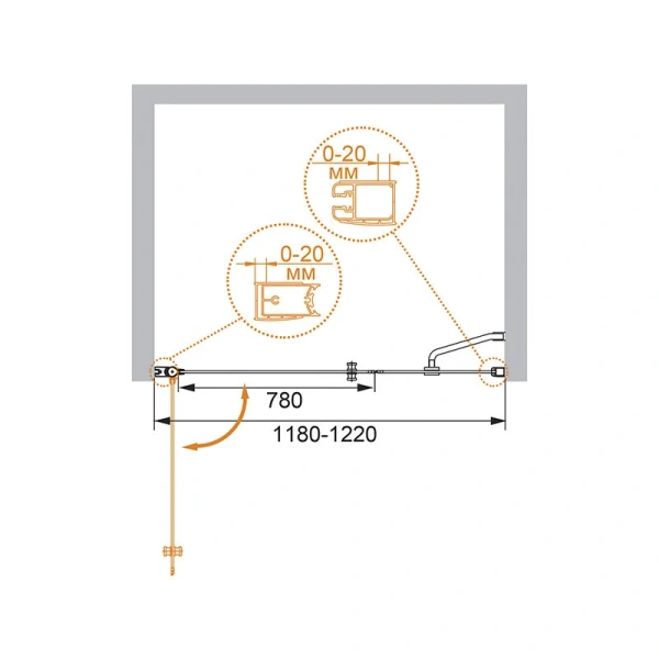 Душевая дверь в нишу Cezares Elena 120 см стекло прозрачное ELENA-W-B-11-30+90-C-Cr (детальная фотография), современные, hi-tech
