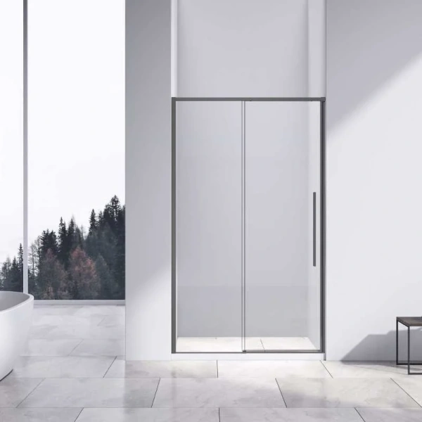 Душевая дверь в нишу Vincea Slim-N 140 см профиль вороненая сталь стекло прозрачное VDS-4SN140CLGM (детальная фотография)