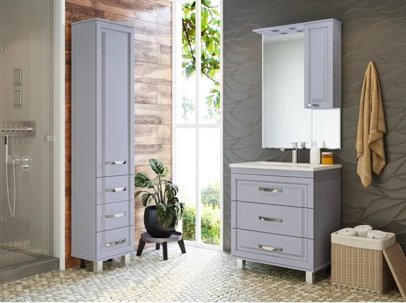 Зеркальный шкаф с подсветкой Misty Терра 70 см серый, правый П-Тер02070-0501П (детальная фотография), 70 см